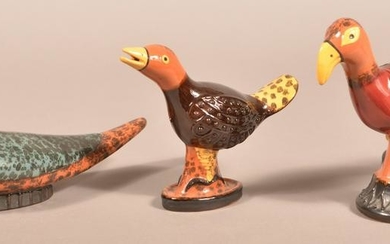 3 James Seagreaves Glazed Redware Bird Figurines.