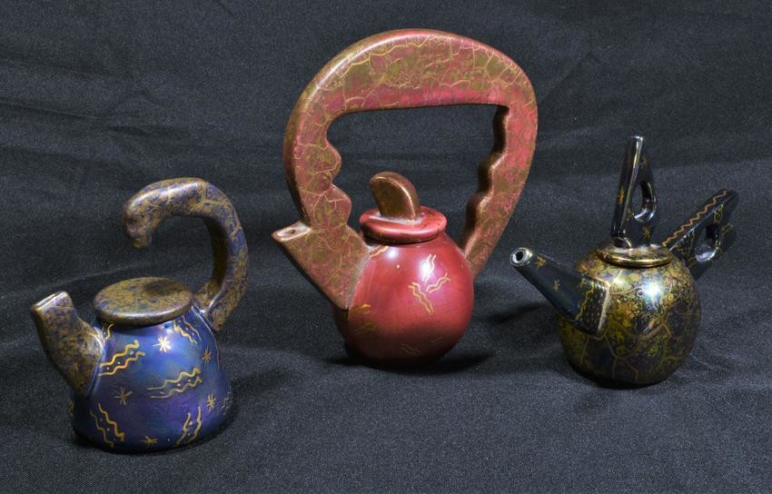 (3) Nielsen Studio Art Pottery Miniature Teapots