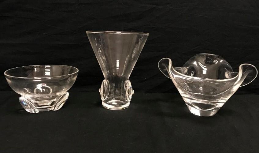 3 PIECES -STEUBEN CLEAR CRYSTAL GROUP