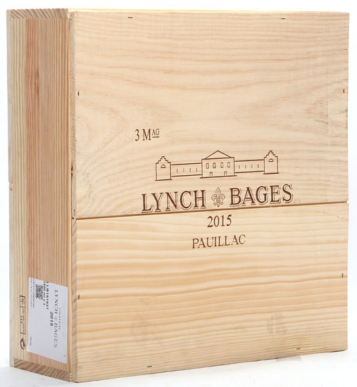 3 bts. Mg. Château Lynch Bages, Pauillac. 5. Cru Classé 2015 A (hf/in). Owc.