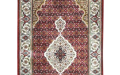 3 x 5 Tabriz Fish Mahi rug Hand-knotted Wool & Silk Pam Red
