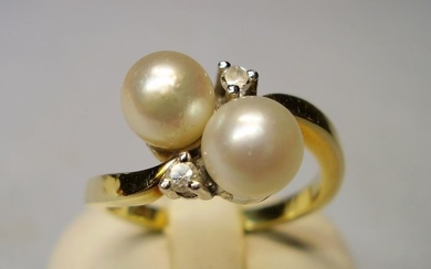 14 kt. White gold - Ring - 3.20 ct Akoya pearls - Diamonds