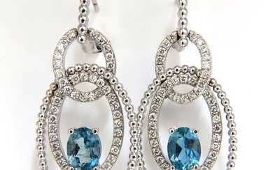 3.52ct natural blue aquamarine diamonds dangle earrings 14kt Dangle Loops +
