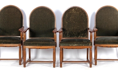 (-), 4 oak dining room armchairs with ornate...