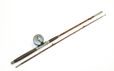 5 1/2', D.H. EDES KOMPAK FIVE SIDED SURF ROD, WITH ONE TIP, 4 BROS REEL, CIRCA 1930S