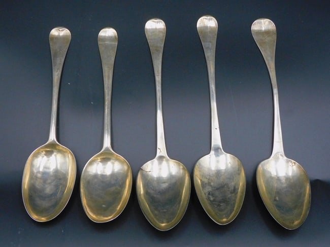 (5) American coin silver tablespoons.