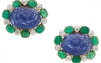 55069: Sapphire, Emerald, Diamond, Gold Earrings, Alett