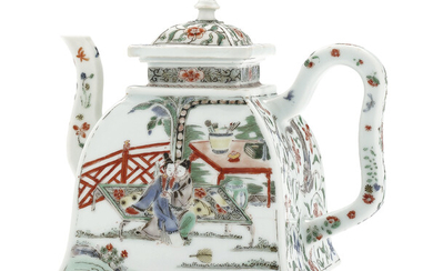 AN UNUSUAL FAMILLE ROSE TEAPOT AND COVER, EARLY QIANLONG PERIOD, CIRCA 1740