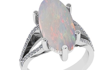 5.58 Ctw SI2/I1 Opal and Diamond 14K White Gold Engagement Ring
