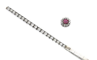 Diamond bracelet and a ruby and diamond clasp, late 19th century and later
