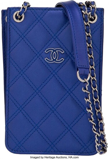 58169: Chanel Blue Quilted Lambskin Leather Phone Holde
