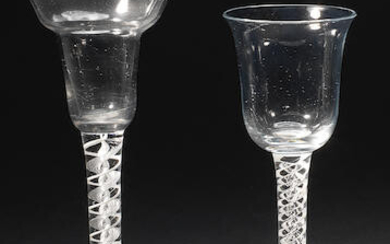 Three mixed-twist wine glasses, circa 1755-65
