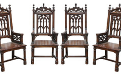 Monumental Gothic Revival throne chairs