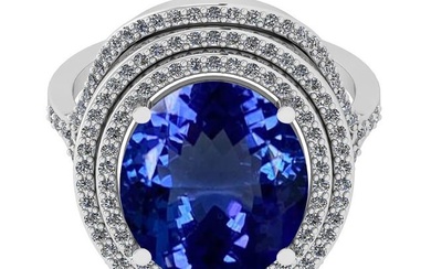 6.52 Ctw VS/SI1 Tanzanite And Diamond 18K White Gold Victorian Style Engagement Halo Ring
