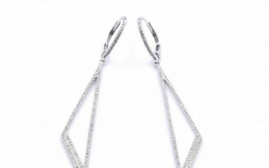 14k White Gold Geometric Diamond Drop Earrings