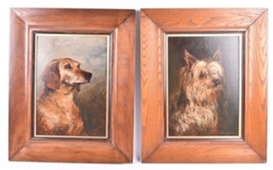 Arthur Trevor Haddon (1864-1941) British two portraits of a Yorkshire terrier and a hunting dog, oil on canvas, signed lower...