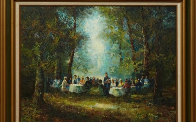 C. Gilbert, "Lunch in the Woods," 20th c., oil on
