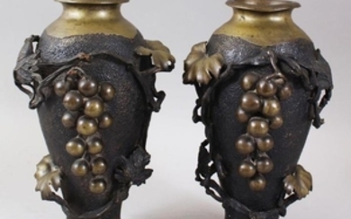 A PAIR OF CHINESE 20TH CENTURY BRONZE RELIEF VASES, the