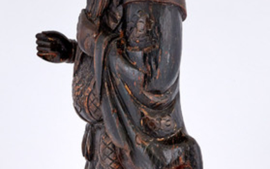 Chinese Black Lacquered Wood Figure of a Guardian