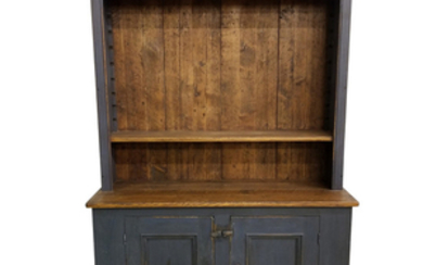 Country Blue-painted Step-back Cupboard