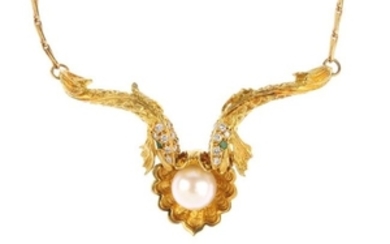 GARRARD - a cultured pearl and gem-set necklace. Of