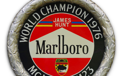 A hand-painted 'James Hunt - World Champion 1976' celebratory roundel