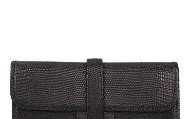 Hermès Black Jige Mini 20cm of Matte Varanus Salvator Lizard