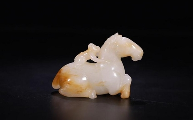 A HETIAN JADE HORSE WITH MONKEY ORNAMENT