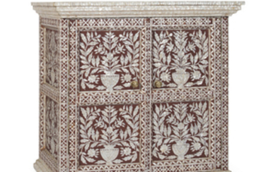 AN INDIAN MOTHER-OF-PEARL INLAID AND RED-PAINTED SIDE CABINET, SECOND HALF 20TH CENTURY