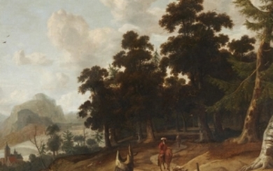 Jan Looten, attributed to, Wooded Landscape with Hunters and Horsemen