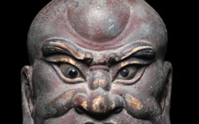 A large lacquered wood head of a luohan