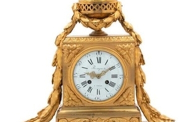 A Louis XVI Style Gilt Bronze Mantel Clock Height 19 x