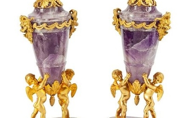 A Pair of Louis XVI Style Gilt-Bronze-Mounted Amethyst
