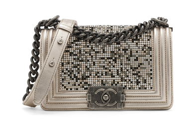A METALLIC PINK & SILVER CALFSKIN LEATHER STRASS SMALL BOY BY NIGHT WITH GUNMETAL HARDWARE, CHANEL, 2014
