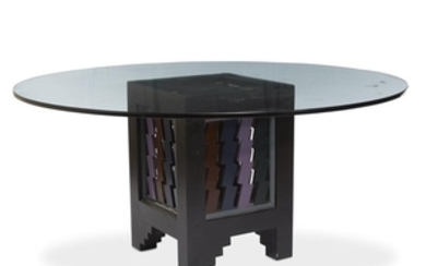A painted wood and glass dining table 20th century...