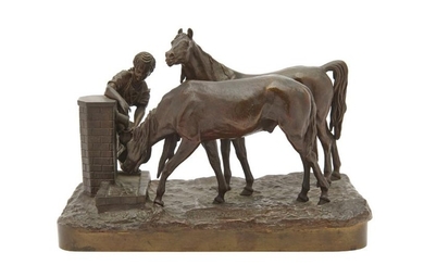 Russian Bronze, depicting two horses and a woman