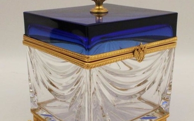 FABERGE RUSSIAN CRYSTAL AND COBALT BLUE FOOTED BOX