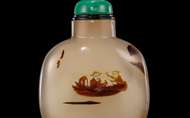 A silhouette agate 'scholar' snuff bottle