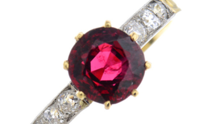 A spinel and diamond ring.