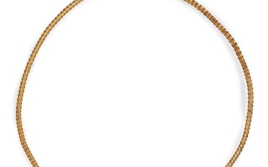 A twisted solid gold torc necklace, 16.5cm....