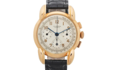 Universal Genève. An 18K rose gold manual wind chronograph wristwatch with oversized lugs