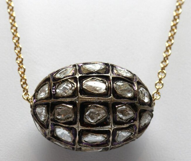 Diamond, 14k yellow gold silver pendant-necklace