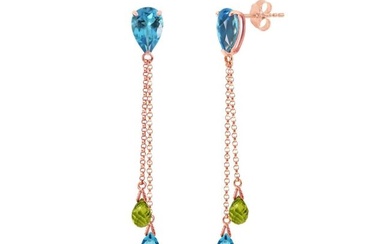 7.5 CTW 14K Solid Rose Gold Chandelier Earrings Blue Topaz Peridot