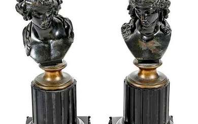 Pair of Bronze Busts on Column Form Bases