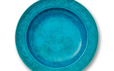 A TURQUOISE-GLAZED 'FLOWERS OF THE FOUR SEASONS' DISH