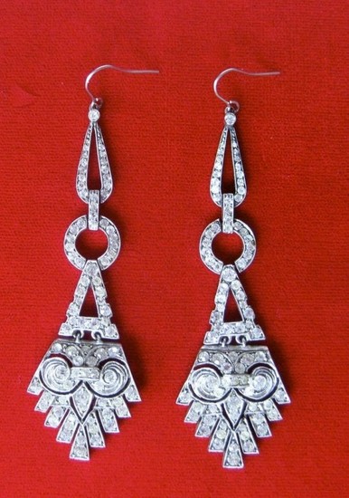 Pair of Art-Deco Sterling Silver & Paste Earrings
