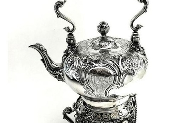 ANTIQUE GEORGE II GEORGIAN SILVER KETTLE ON STAND