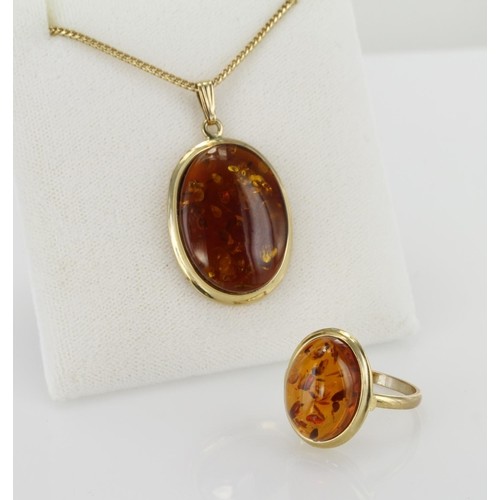 9ct Gold hallmarked Amber Ring size P plus Amber Pendant on ...
