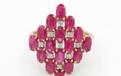 9ct gold diamond & ruby lozenge-shaped cluster cocktail ring...