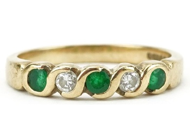 9ct gold emerald and diamond five stone ring, size J, 1.8g